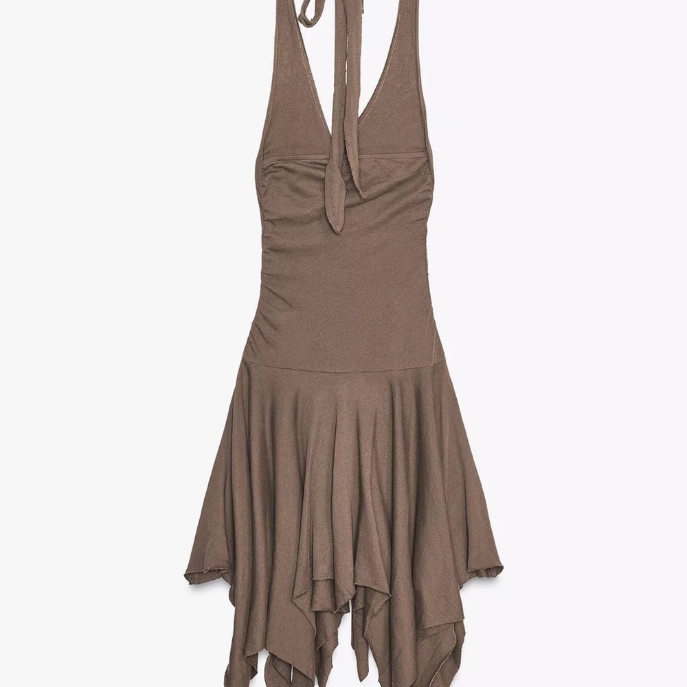 New Zara asymmetric halter dress in brown - medium